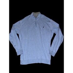 POLO RALPH‎ LAUREN Luxury Jersey Quarter-Zip Pullover Men's 2LT Blue Long Sleeve